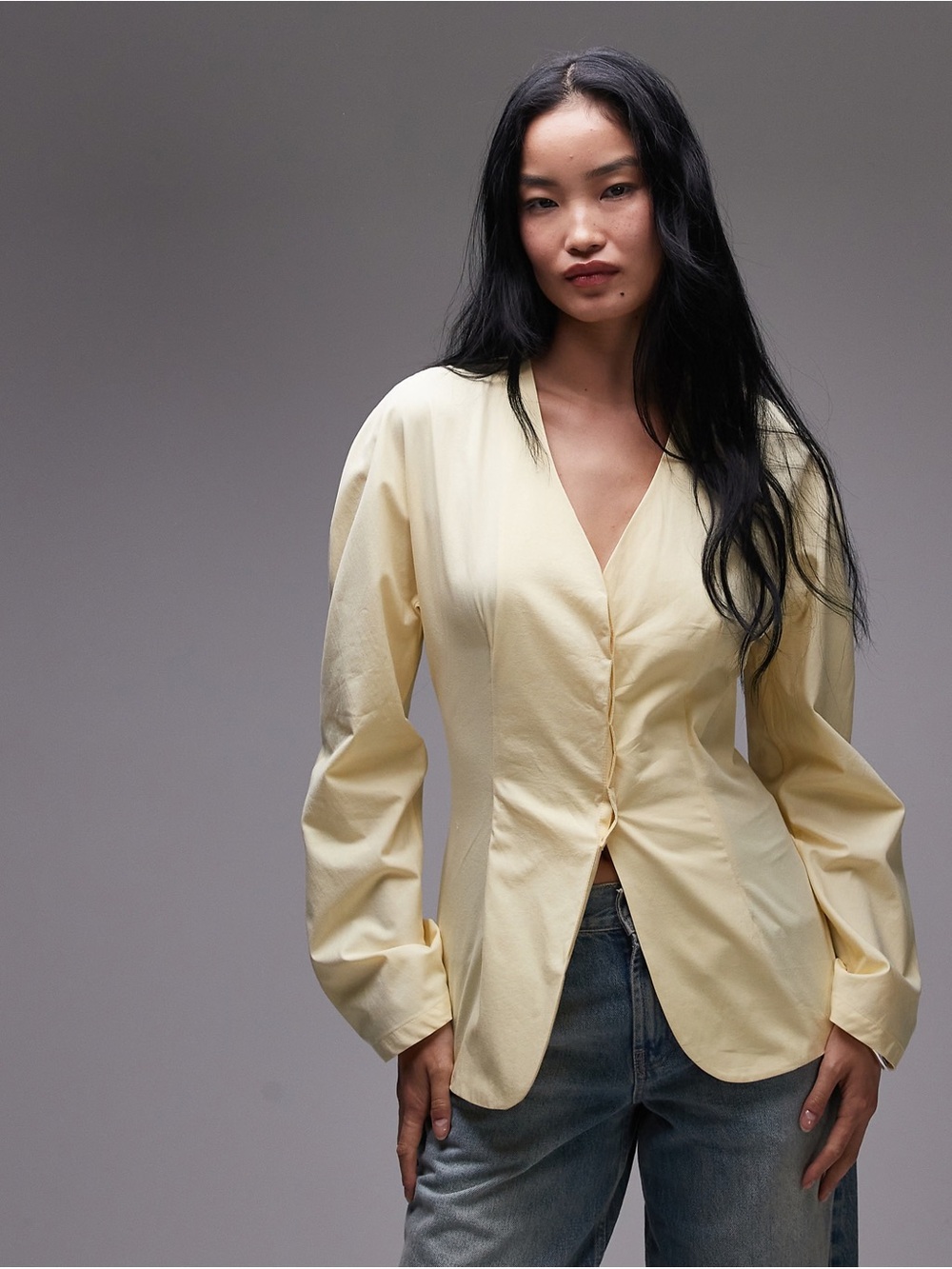 ASOS DESIGN cinch waist cocoon sleeves shirt in buttermilk